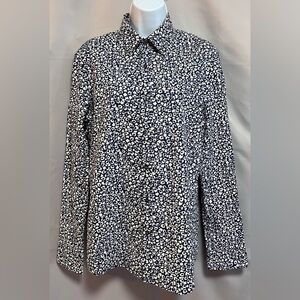 MICHAEL KORS Women's Long Sleeve Collar Shirt Button Down Blue Trim Stretch Sz L